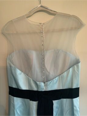 Badgley Mischka Light Blue Satin Strapless Dress with Black Waist Sash